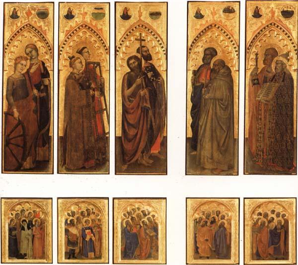 GIOVANNI DA MILANO The Ognissanti Polyptych:SS.Catherine and Lucy,Stephen and Laurence,john the Baptist and Luke,Peter and Benedict,james the Greater and Gregory France oil painting art
